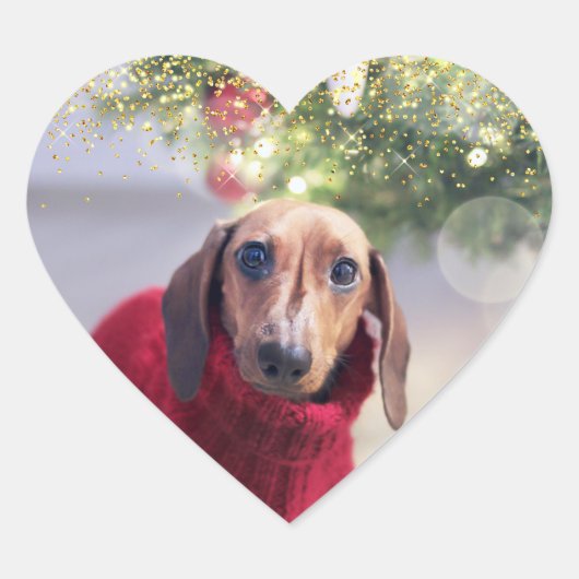 Kerst glitter foto hart sticker (Voorkant)