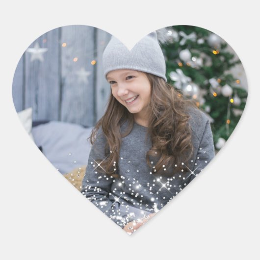 Kerst glitter foto hart sticker (Voorkant)