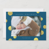 Kerst Glitter Fotokaart - Gouden Stippen Blauw Feestdagenkaart (Voorkant)