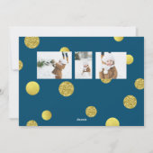 Kerst Glitter Fotokaart - Gouden Stippen Blauw Feestdagenkaart (Achterkant)