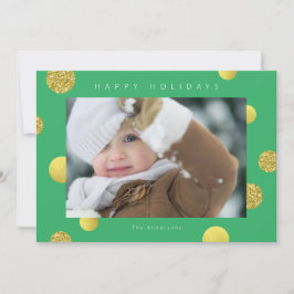 Kerst Glitter Fotokaart - Gouden Stippen Groen Feestdagenkaart