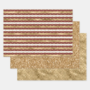Kerst Glitter Gouden Rode Harten Stripes Inpakpapier Vel