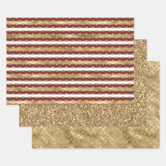 Kerst Glitter Gouden Rode Harten Stripes Inpakpapier Vel (Set)