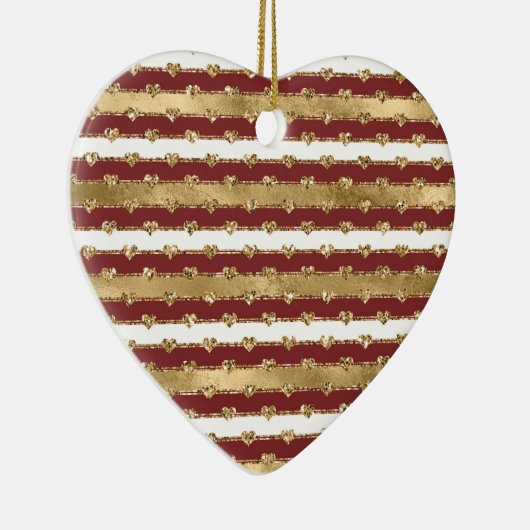 Kerst Glitter Gouden Rode Harten Stripes Keramisch Ornament (Rechts)
