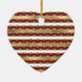 Kerst Glitter Gouden Rode Harten Stripes Keramisch Ornament (Voorkant)