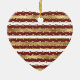 Kerst Glitter Gouden Rode Harten Stripes Keramisch Ornament