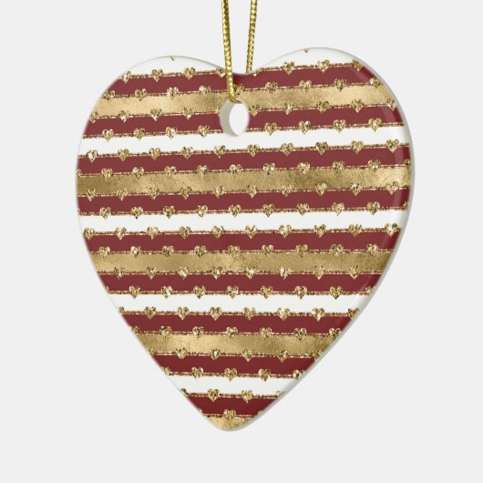 Kerst Glitter Gouden Rode Harten Stripes Keramisch Ornament (Links)