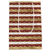 Kerst Glitter Gouden Rode Harten Stripes Medium Cadeauzakje (Achterkant)