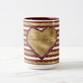 Kerst Glitter Gouden Rode Harten Stripes Tweekleurige Koffiemok