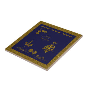 Kerst Glitter Holly Twig, ornamenten, kaars, Tegeltje