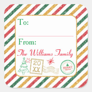 Kerst Glitter Luchtpost Postzegel Cadeau Labels