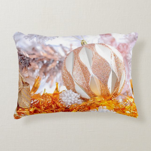 Kerst Glitter Roze & Witte Bal Accent Kussen (Voorkant)