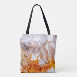 Kerst Glitter Roze & Witte Bal Tote Bag