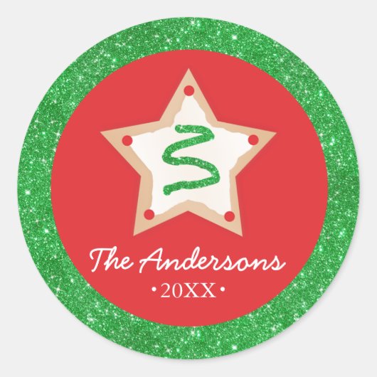 Kerst Glitter Suiker Cookie Ronde Sticker (Voorkant)