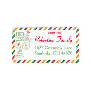 Kerst Glitter Vintage Luchtpost Verzendlabel Etiket