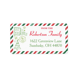 Kerst Glitter Vintage Luchtpost Verzendlabel Etiket