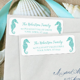 Kerst Glitter Zeepaardjes Aqua Retour Adres Etiket