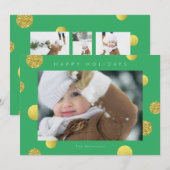 Kerst glitters fotokaart - Gouden stippen groen Feestdagenkaart (Voorkant / Achterkant)