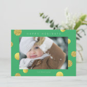 Kerst glitters fotokaart - Gouden stippen groen Feestdagenkaart (Staand voorkant)