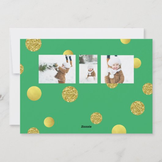 Kerst glitters fotokaart - Gouden stippen groen Feestdagenkaart (Achterkant)