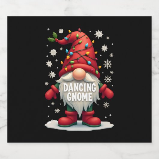 Kerst Gnome Dancing Gnome Familie Kerst (3) Sparkling Wijnetiket (Enkel label)