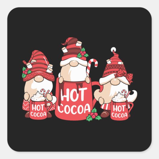 Kerst Gnome en Hot Cacao Vierkante Sticker (Voorkant)