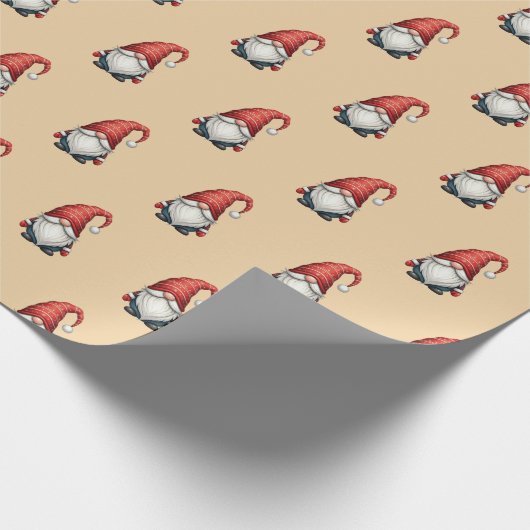 Kerst Gnome Feestelijke Vakantie Cadeau op Apricot Cadeaupapier (Hoek)