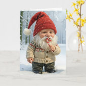 Kerst Gnome Genieten van een Candy Cane Kaart (Gele Bloem)