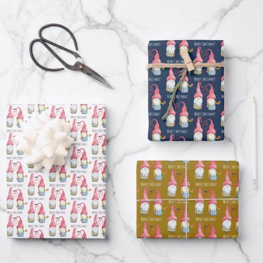 Kerst Gnome Gepersonaliseerde Waterverf Kunst Inpakpapier Vel (Voorkant)