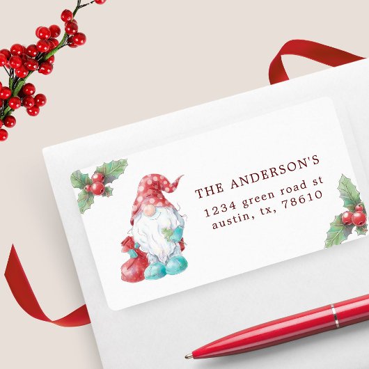Kerst Gnome Holly Plant Familie Retouradres Etiket