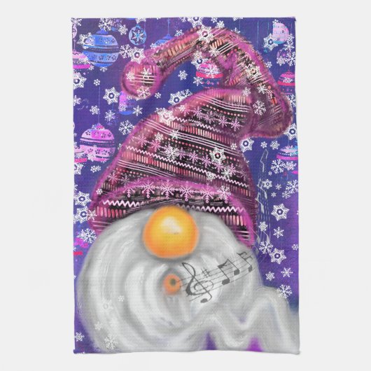 Kerst Gnome in Paarse Pet keukenhanddoek (Verticaal)