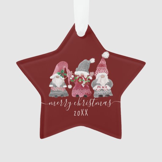 Kerst Gnome Liefde Vrede Script Familie Foto Ornament (voorkant)