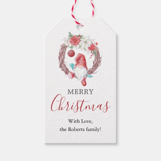Kerst Gnome Merry Christmas gepersonaliseerde naam Cadeaulabel (Voorkant)