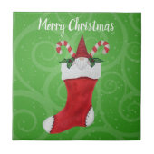 Kerst Gnome Met Baard In Stocking Candy Canes Tegeltje (Voorkant)