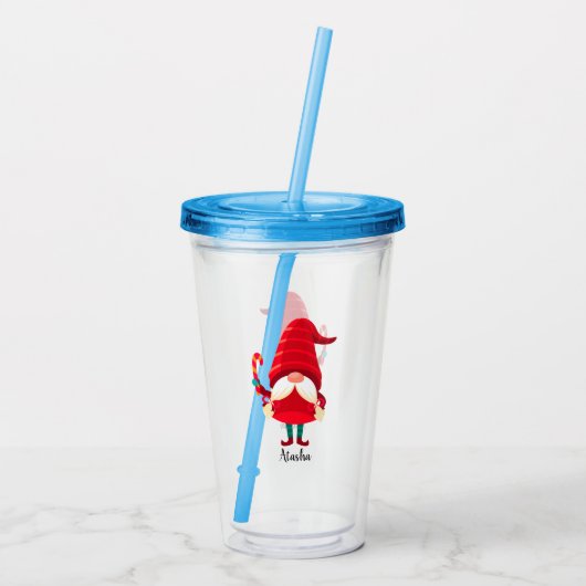 Kerst Gnome met een snoepriet Acryl Drinkbeker (Achterkant)