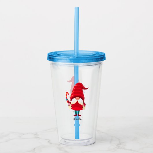 Kerst Gnome met een snoepriet Acryl Drinkbeker (Voorkant)