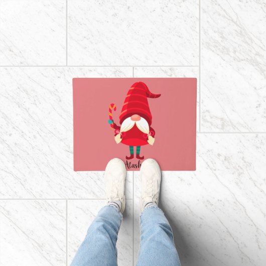 Kerst Gnome met een snoepriet Deurmat (Binnen)