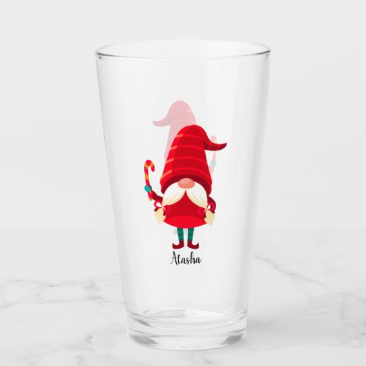 Kerst Gnome met een snoepriet Glas (Voorkant)