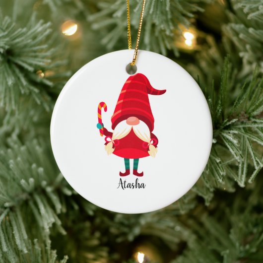 Kerst Gnome met een snoepriet Keramisch Ornament (Boom)