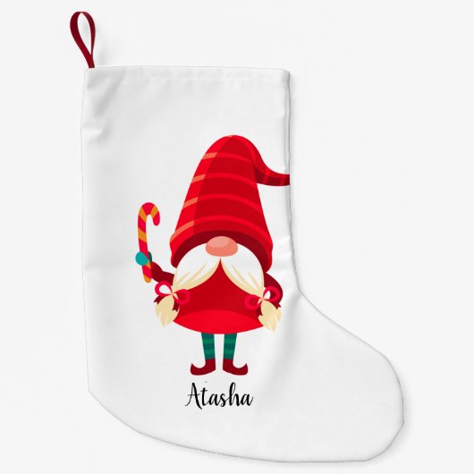 Kerst Gnome met een snoepriet Kleine Kerstsok (Voorkant)