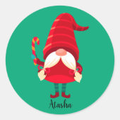 Kerst Gnome met een snoepriet Ronde Sticker (Voorkant)