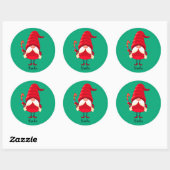 Kerst Gnome met een snoepriet Ronde Sticker (Vel)