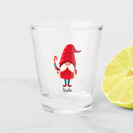 Kerst Gnome met een snoepriet Shot Glas (Voorkant)