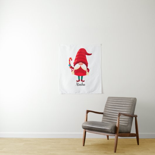 Kerst Gnome met een snoepriet Wandkleed (In situ)