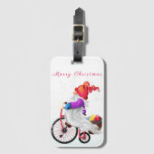 Kerst Gnome met fiets en cadeau Bagagelabel (Voorkant (verticaal))