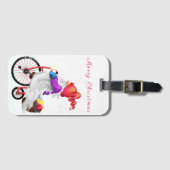 Kerst Gnome met fiets en cadeau Bagagelabel (Voorkant (horizontaal))