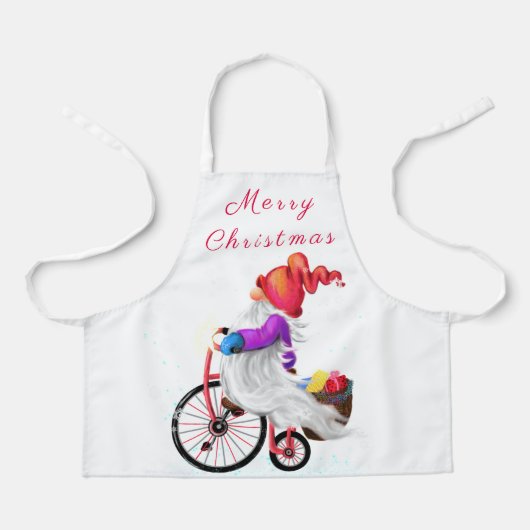 Kerst Gnome met fiets en cadeau Schort (Voorkant)
