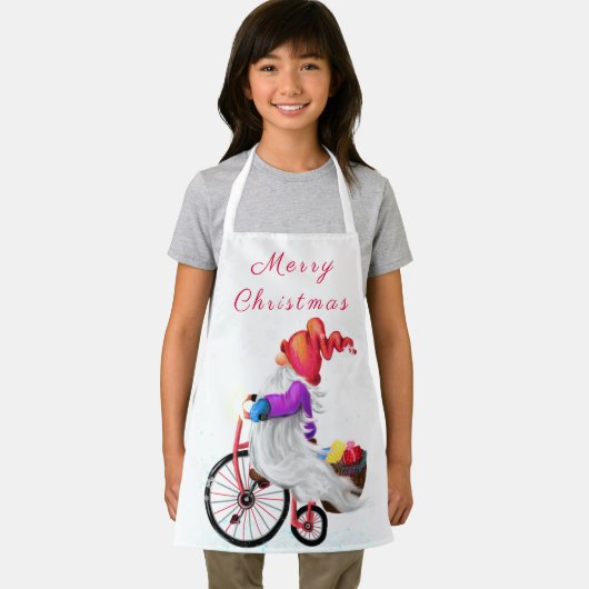 Kerst Gnome met fiets en cadeau Schort (Insitu)