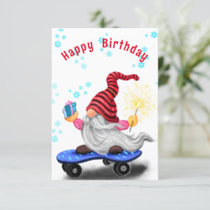 Kerst Gnome met Gift Funny Birthday Kaart