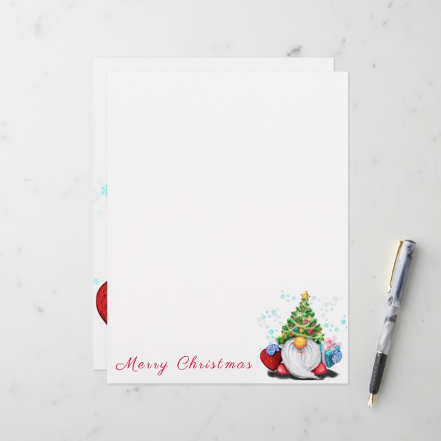 Kerst Gnome met Gift Letterhead Briefhoofd (Voorkant / Achterkant in situ)